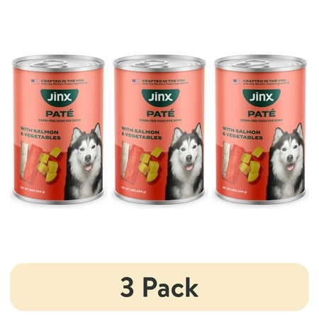 (3 pack) Jinx Pate with Salmon & Vegetables Natural Wet Dog Food, Grain Free, 13 oz Can