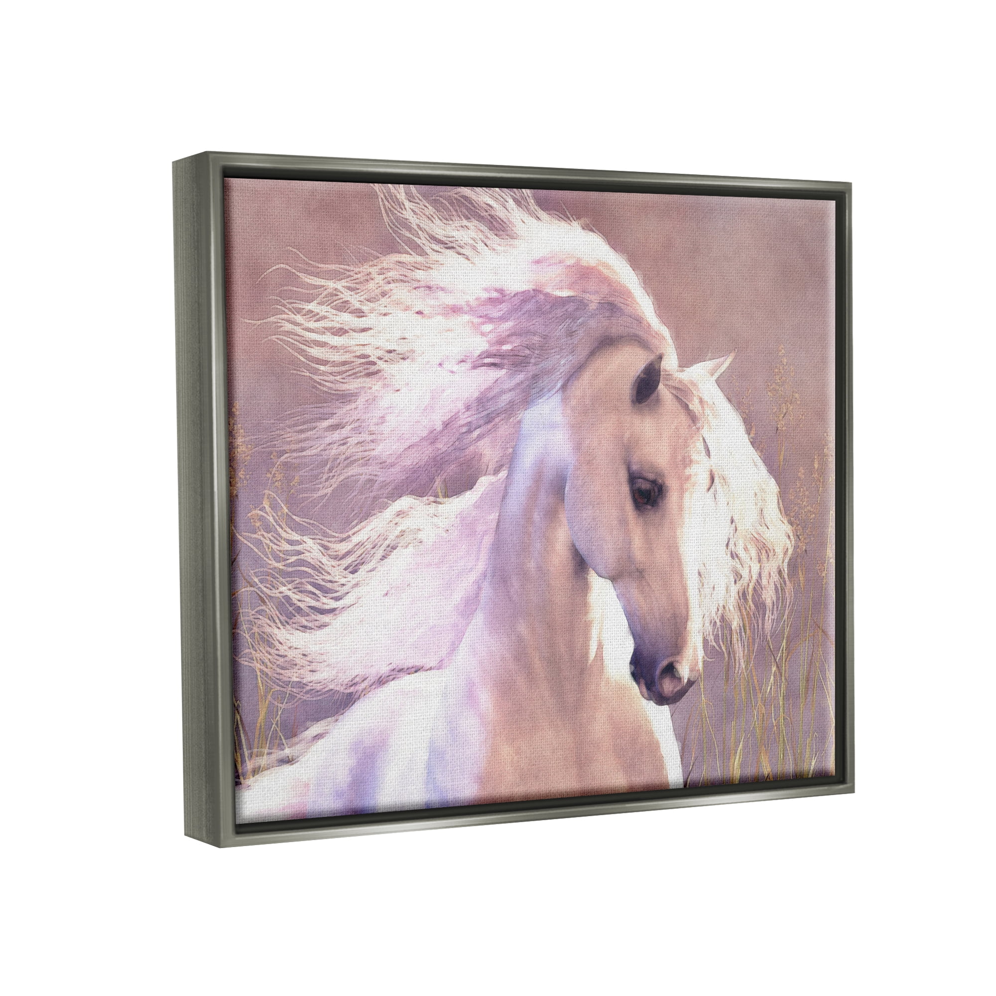 Stupell Industries White Horse in Nature Animals & Insects Painting Gray Floater Framed Canvas Art Print Wall Art, 31 x 25