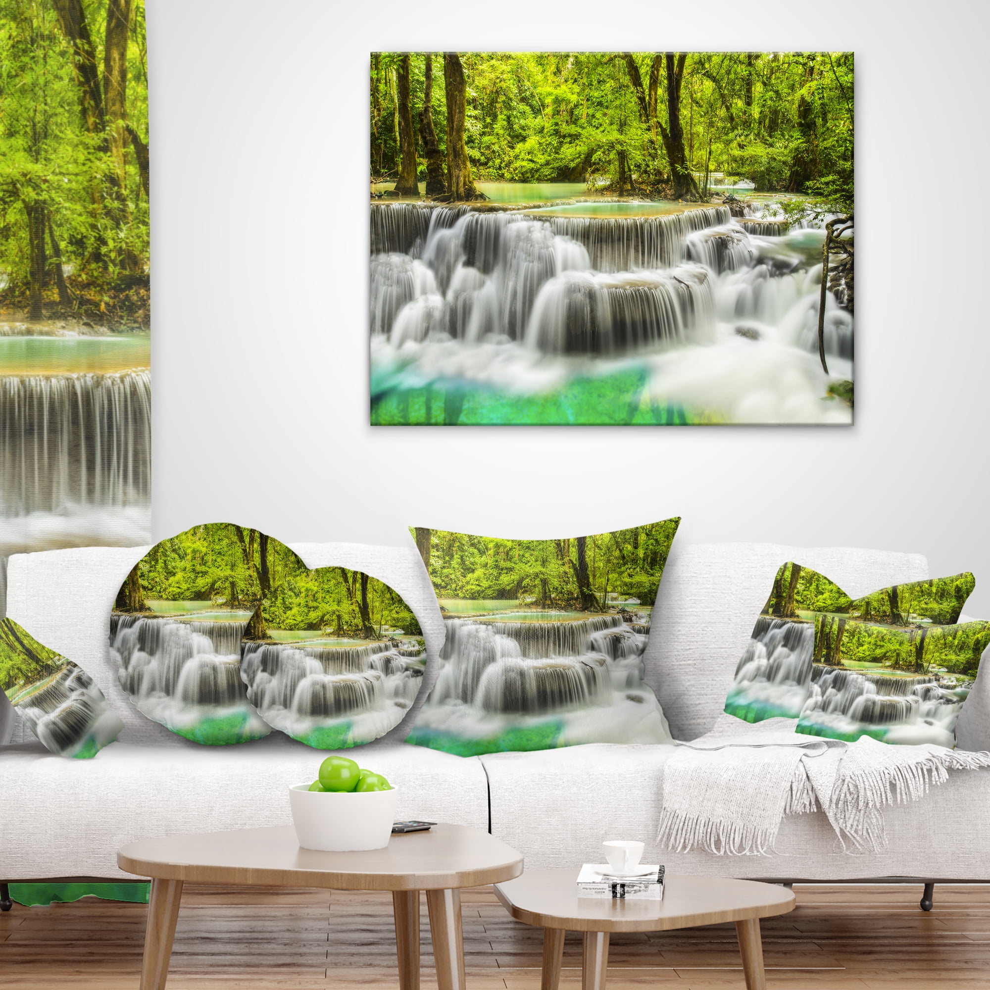 Designart Erawan Waterfall View - Photography Throw Pillow - 12x20