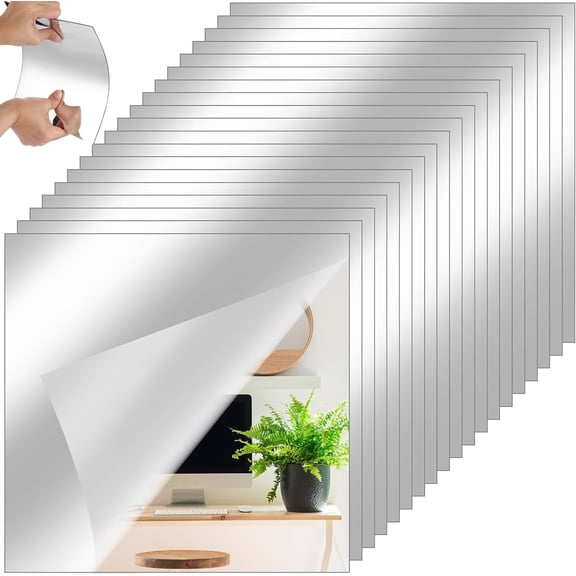Self Adhesive Acrylic Mirror, Mirror Tiles,Flexible Plastic Mirror Sheets Wall Stickers,Acrylic Wall Mirror,Frameless Small Mirror for DIY Craft Home Wall Decoration, 12 Pack ( 4 x 4 Inches)