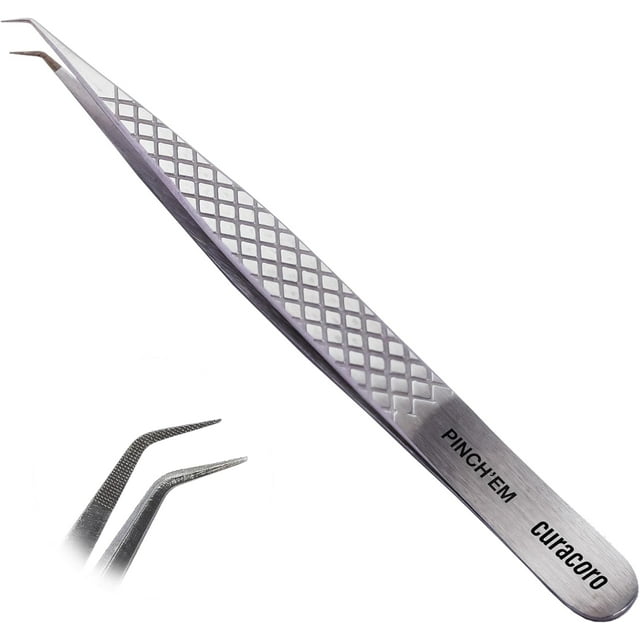 Curacoro Lash Tweezer - Professional & Precision Fiber Tip Grip Lash Tweezers for Eyelash Extensions, Multi Shapes & Purposes Tweezers for Volume, Isolation & Classic Lashes (Silver, Pinch'em)