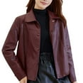 thumbnail image 5 of HTNBO Womens Faux Leather Motorcycle Jacket Trendy Pockets Bomber Cropped Jackets Coat Outerwear, 5 of 5