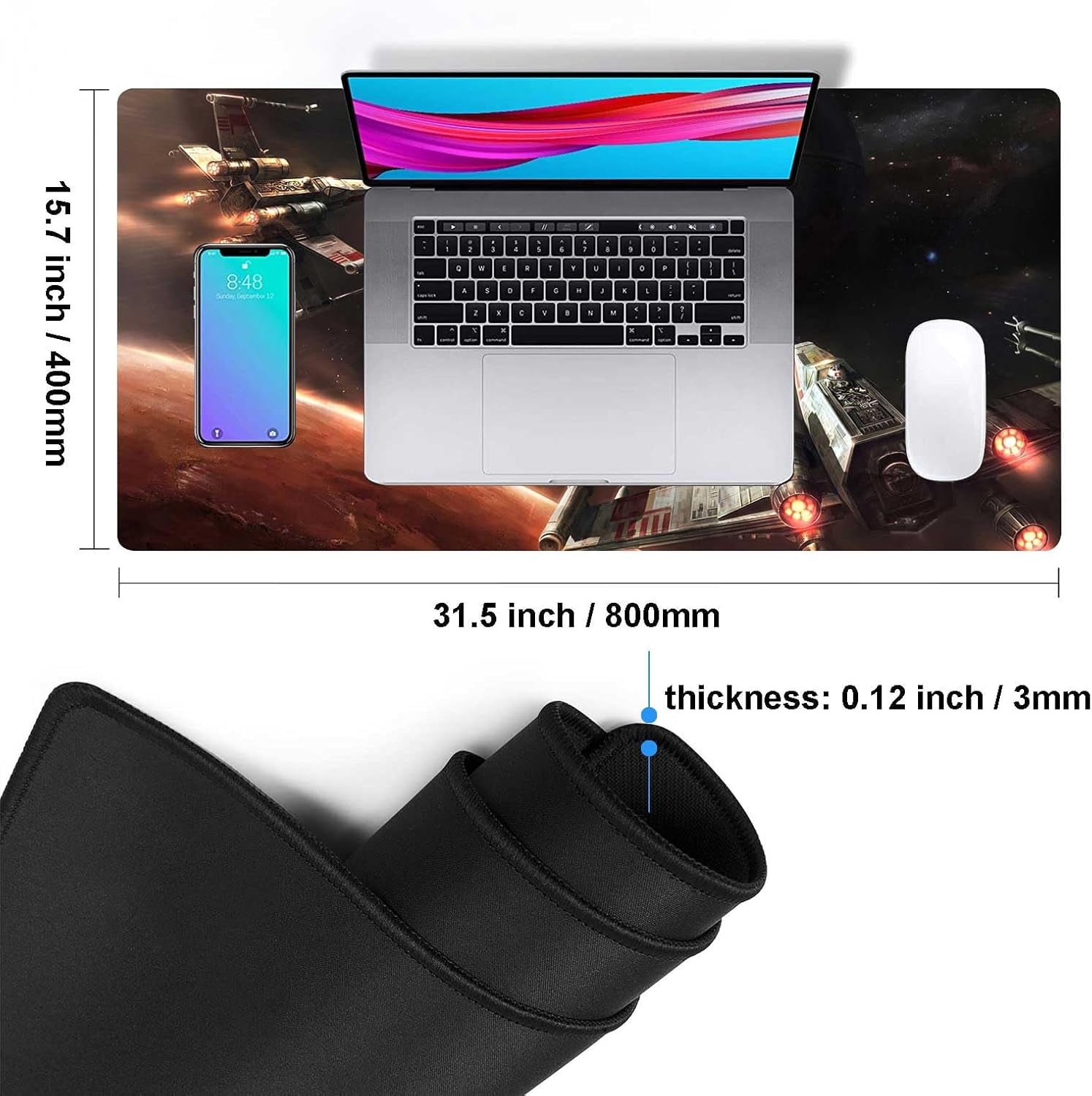 XXL Large Gaming Mouse Pad,Mousepad with Stitched Edge Frame & Non-Skid Rubber Base,Desk Mat for Work,Office Desk Pad for Laptop,Computer Keyboard and Mice Combo Pads Mouse Mat 31.5X15.7 inches