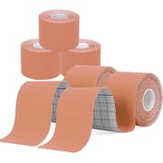 Kinesiology Tape 5 Rolls, Lychee Elastic Therapeutic Sports Tape for Pain Relief Shoulder, Knee, Tennis Elbow Support, Athletic Tape Waterproof, Breathable, Latex Free, 2" x 16.4 feet Per Roll (Skin)