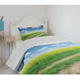 thumbnail image 4 of Ambesonne Rustic Home Quilted Bedspread Set 2 Pcs, Flower Field, Twin Size, Green Blue White, 4 of 6