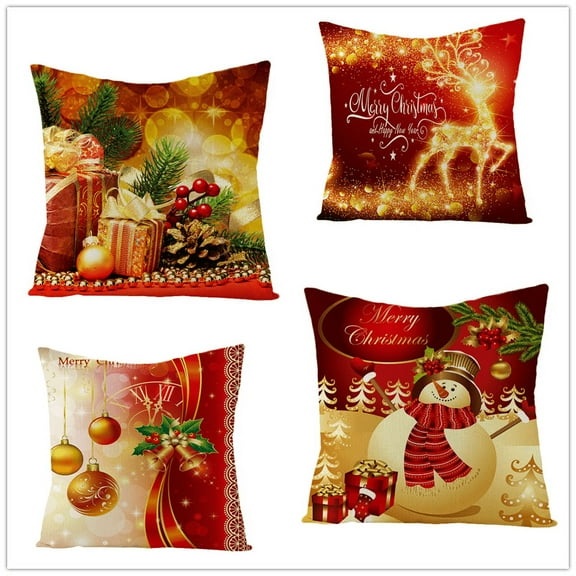 4Pcs Linen Decorative Throw Pillow Cover 18"×18" Christmas Xmas Soft Cushion Cover Home Decor Pillow Case