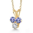 thumbnail image 2 of Gem Stone King 14K Yellow Gold Blue Tanzanite and White Created Sapphire 3-Stone Pendant Necklace for Women (0.43 Cttw, Gemstone December Birthstone, Round 3MM, 18 inch Chain), 2 of 4