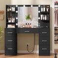 thumbnail image 2 of TEENFON Large Vanity Set with LED Lighted Mirror & Power Outlet, Makeup Vanity Desk with 7 Drawers, 4 Shelves and 5 Hooks, Vanity Table for Bedroom, Black, 2 of 8