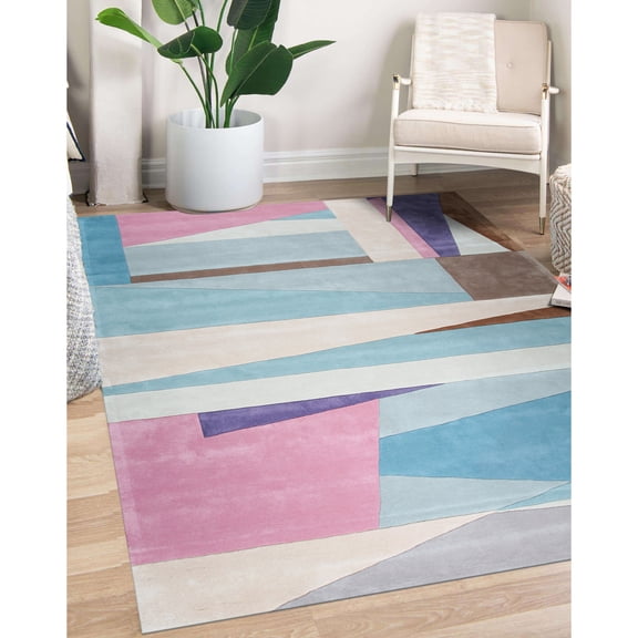 EORC Multicolored Hand-Tufted Wool Contemporary Modern Area Rug