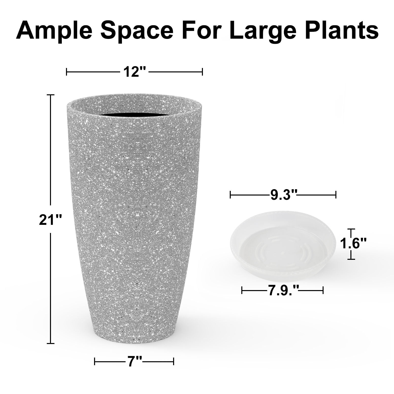 Gamexcel 21 inch Tall Planter Resin Vase, Set of 2 for Porch Large Pot with Drainage Hole for Indoor Outdoor Home Garden Front Door