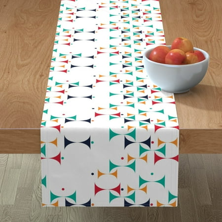 

Table Runner - Mod Cocktail Midcentury Martini Happy Hour White Aqua Turquoise Orange Red by Alchemiedesign - Cotton Sateen Table Runner 16 x 90