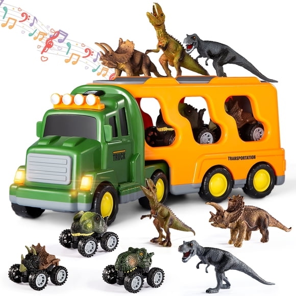 Jouets de Camion Dinosaures pour Garçons Enfants 3-5 Ans, Véhicule Jouet à Friction avec Lumière et Son, Ensemble de Cadeaux de Jeu pour Tout-Petits