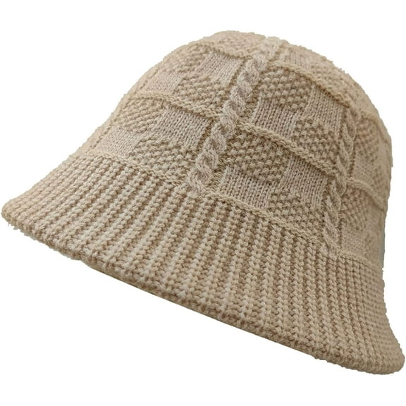 CoCopeaunts Plain Bucket Hat Women Girls Winter Warm Solid Color Beanie Hat Chunky Cable Knit Hats Foldable Floppy Knitted Cap