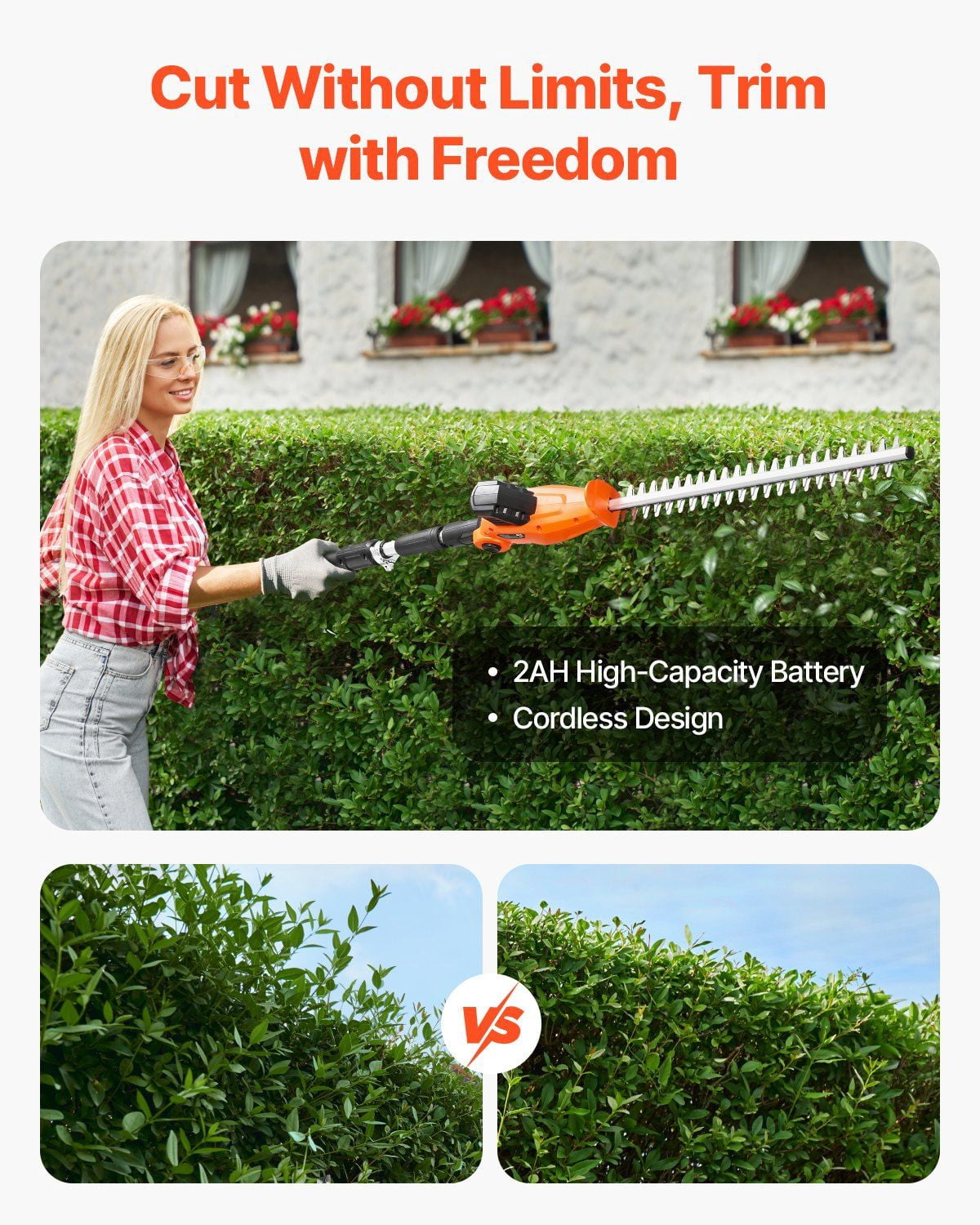 20V 1200RMP Electric Hedge Trimmer, 20in Extendable Cordless Blade for Precise Trimming