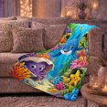 thumbnail image 6 of Dolphin with Turtle Starfish and Coral Friends, Cheerful Whimsical Style for Ocean Lovers, Tropical Reef Adventure and Birthday Gift, Cozy Flannel Blanket for Playroom and Bedroom, Home Decor, 6 of 9