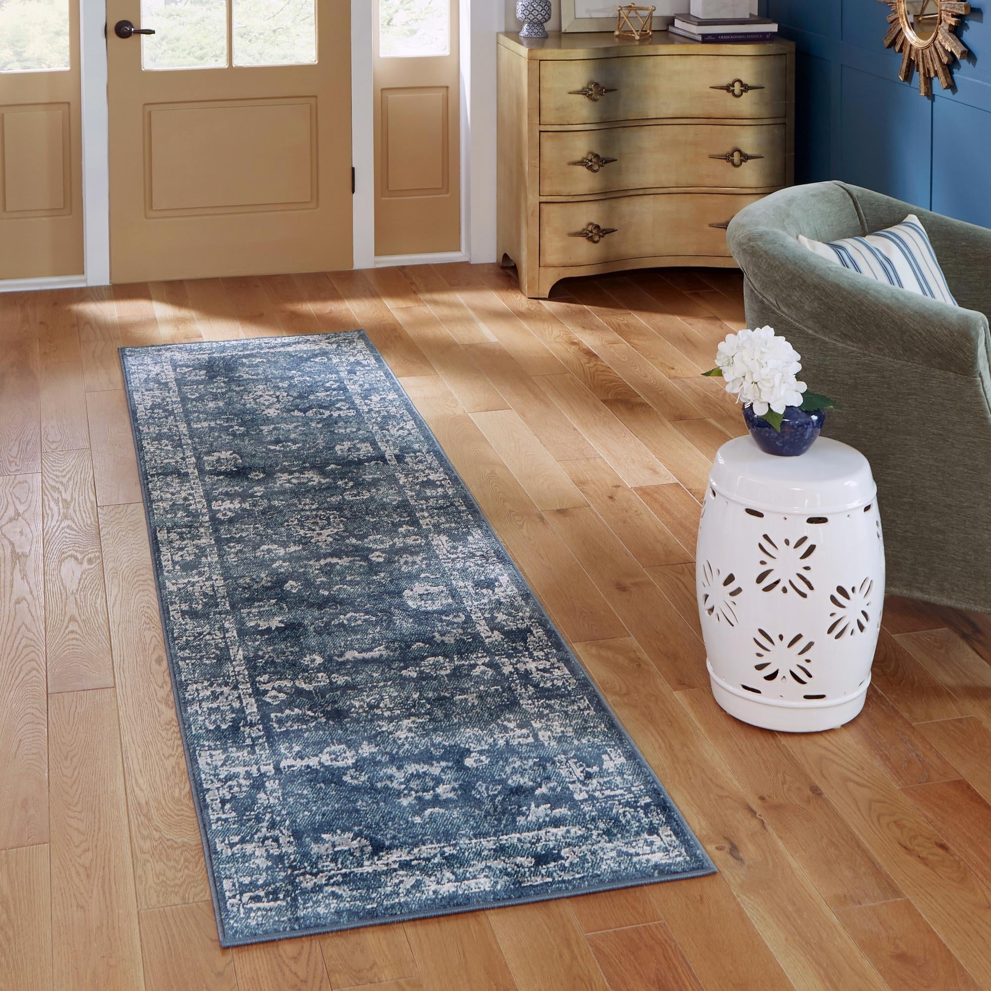 Charleston Collection Rug 6 Ft Runner Navy Blue LowPile Rug