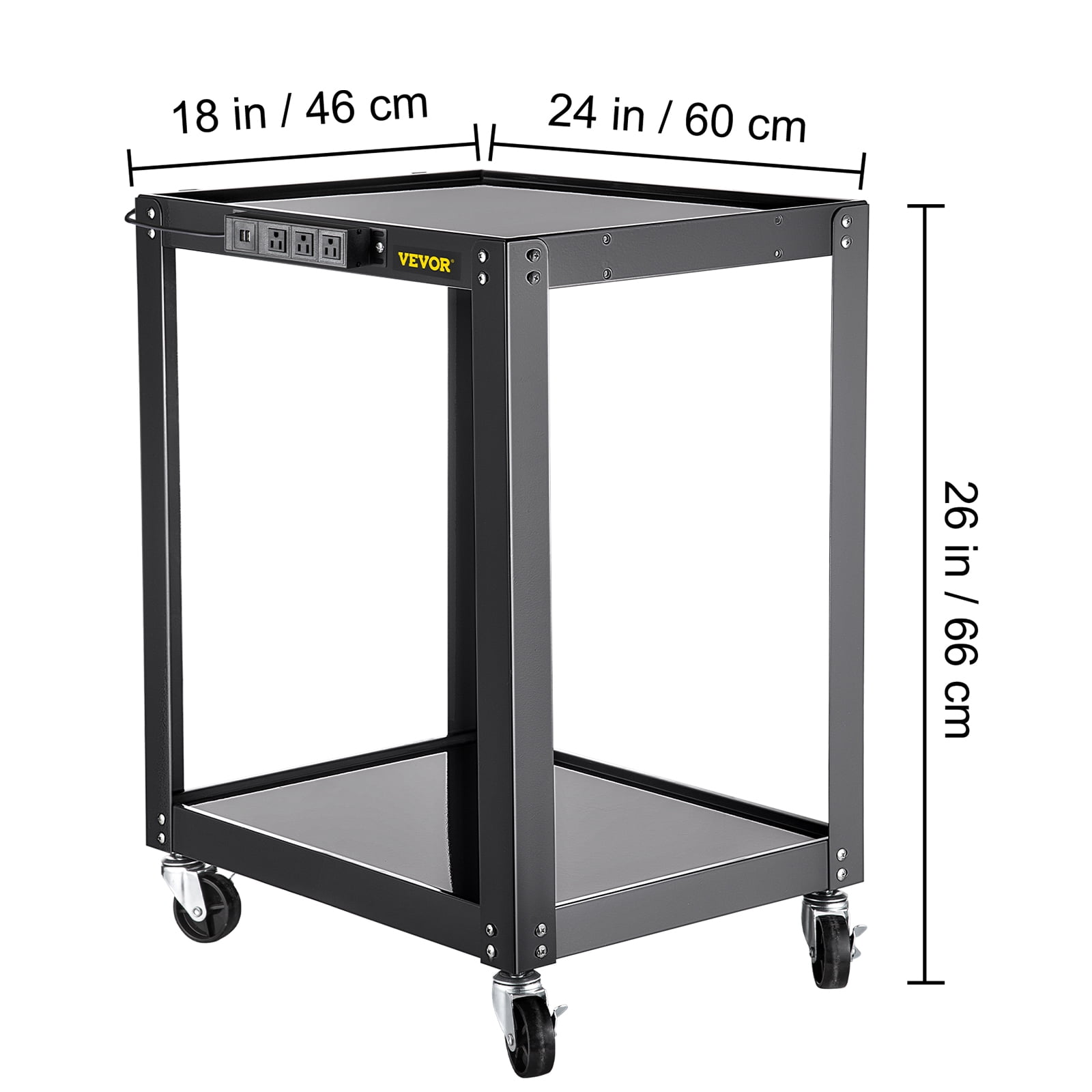 SKYSHALO AV Trolley, 26" Tall, Equipped with Power Outlet, 24x18" Cart Featuring 2 Levels, 4 Movable Wheels & 2 Brakes, Supports up to 150 lbs, Ideal for Workplaces and Educational Settings