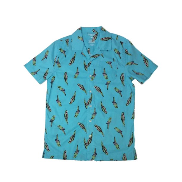 Boys Blue Button Front Parrot Shirt Tropical Bird Top Medium (10-12 ...