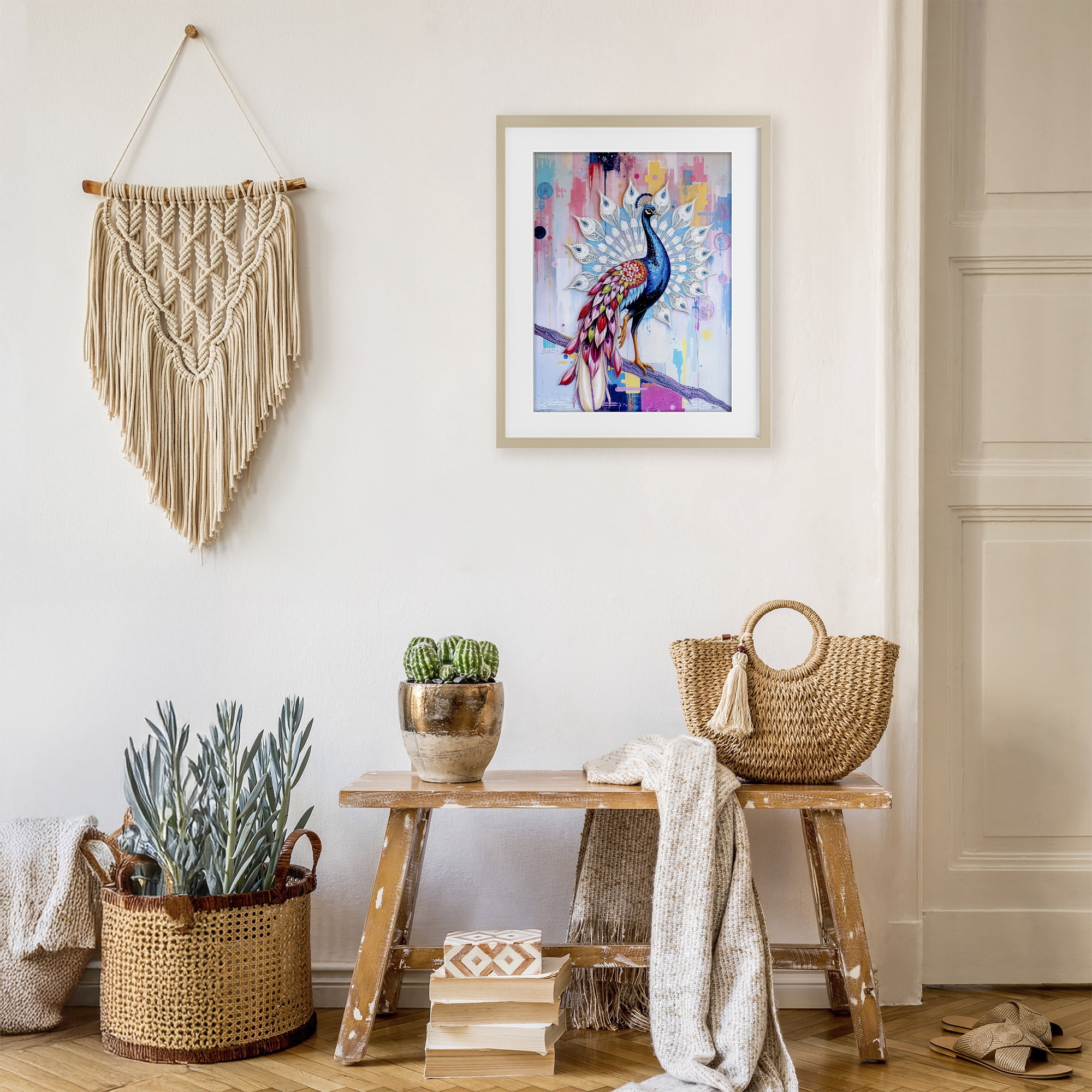 Stupell Industries Radiant Peacock on Branch Birch Framed Print Under Glass, design by Tabz Jones
