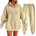 thumbnail image 2 of WTOBBY Women's Printed Hooded Sweatshirt and Sweatpants Set, Halloween Themed Graphic Lounge Wear Two Piece Outfit for Seasonal Party,Beige L, 2 of 5