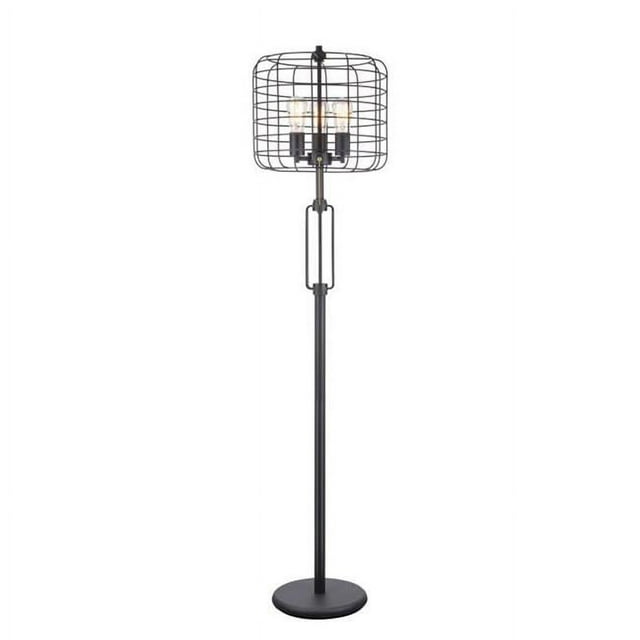 Ore Furniture 70003F 63 in. Powder Coated Industrial Cage 3 Light Edison Floor Lamp