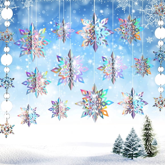 Decoraciones de copos de nieve JULMELON Frozen 3D para colgar, 15 unidades