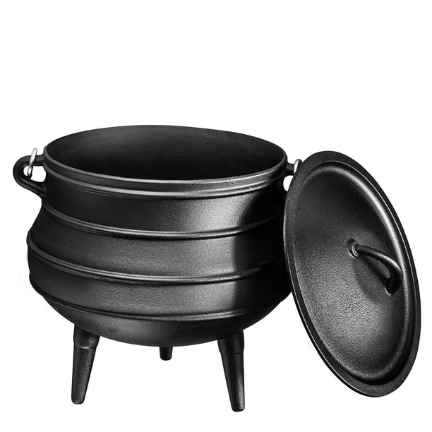 Cast Iron Pre-Seasoned Potjie African Pot With Lid, 10 Quarts
