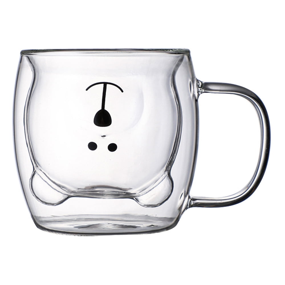 Cute Mugs Double-Wall Insulated Glass Tea Cup Espresso Coffee Cups 8.4oz Clear 
