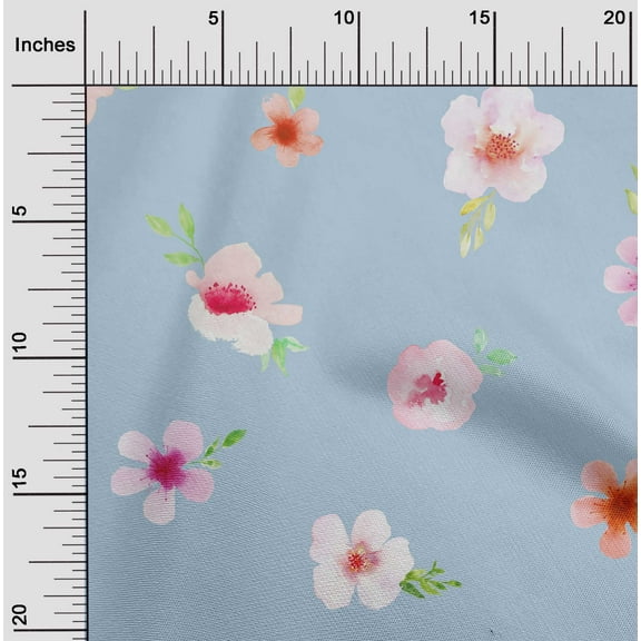 oneOone Organic Cotton Poplin Twill Fabric Flower & Leaves Watercolor Print Sewing Fabric BTY 42 Inch Wide