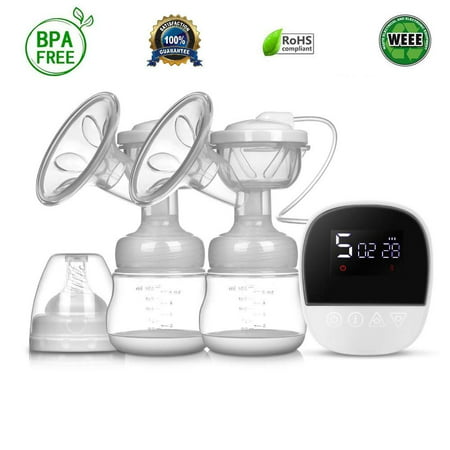 EvoBaby Rechargable Electric Intelligent Breast Pump, BPA-Free USB Dual Breast Pump Safety Comfortable and Lightweight Automatic Massage Postpartum Breast Pump, 150ml Milk Storage