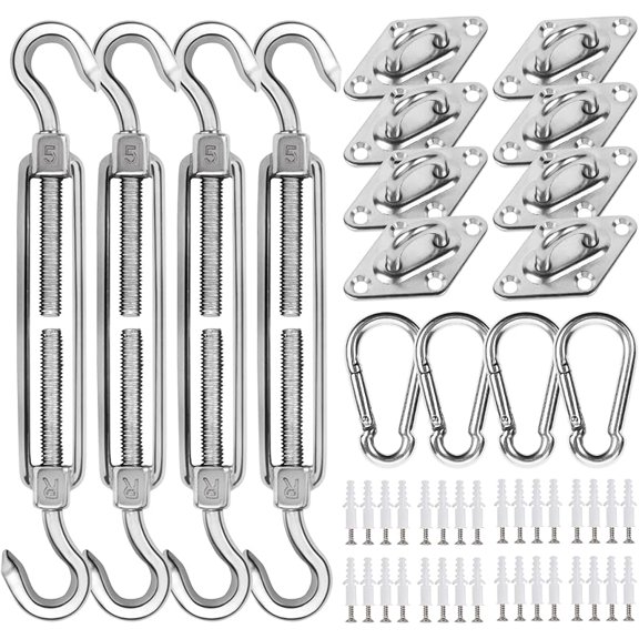 44 Pcs Shade Sail Hardware Kit, 6 Inch Outdoor Sun Sail Accessories, 304 Stainless Steel Turnbuckles & Brackets for Triangle/Rectangle Sails, Patio Canopy Installation Hardware Set Waterproof