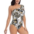 thumbnail image 3 of Pofeuu Tulips Flowers Print Women's One Piece Swimsuits One Shoulder Swimwear Asymmetric Ruffle Monokinis Bathing Suits-X-Large, 3 of 6