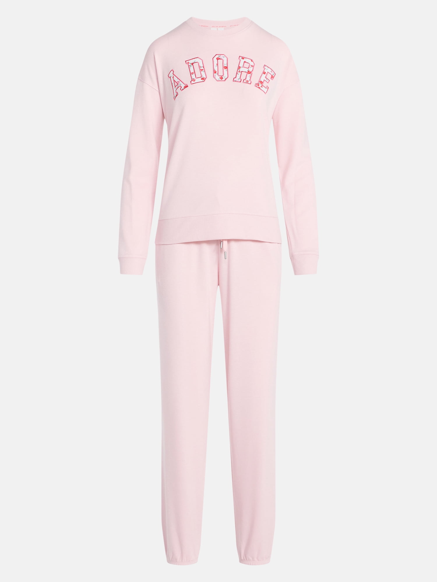 Joyspun Women's French Terry Long Sleeve Sleep Top and Joggers Lounge Set, 2-Piece, Sizes XS-3X