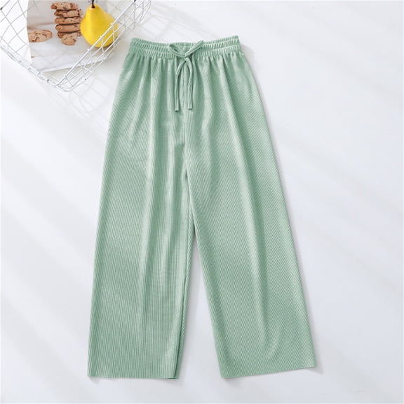 TIREOW Kid Girls Casual Linen Sweatpants Casual Long Ankle Pants Baggy Lightweight Wide Leg Elastic Waist Joggers Pants Spring Autumn Teen Plain Loose Trouser