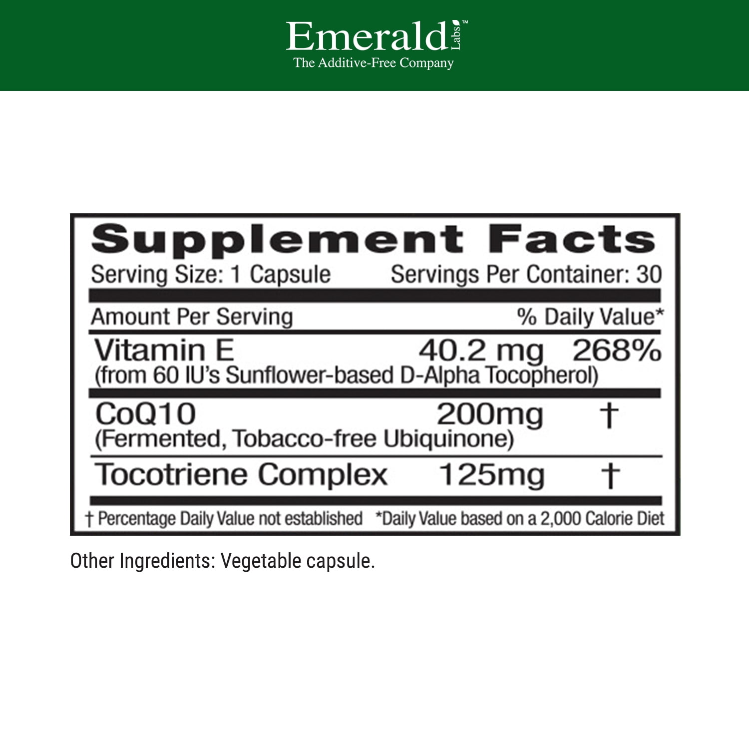 Emerald Labs CoQ10 200 mg with 60 IU Natural Vitamin E for Heart Health Support, Energy Production, Supports Immune System - 30 Capsules