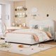 thumbnail image 3 of Queen marco de cama niños velvet forrado cabecero cute low-profile cama de plataforma girls y boys no necesita colchón base strong de madera slats noise-free fácil montaje (blanca), 3 of 7