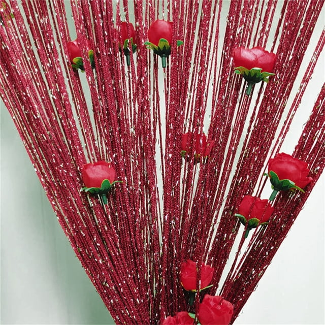 Clearance! Thread Door Curtain For Doorways Privacy Door Country String Curtain With Roses String Door Curtain Window Decoration Room Divider Hanging Tassel Curtain For Home