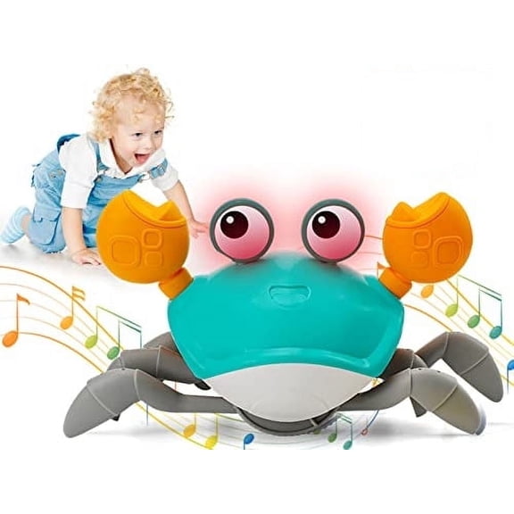 Baby Crawling Crab Musical Toy,Toddler Electronic Light Up Crawling Toy with Automatically Avoid Obstacle,Walking Crab Toy for Toddler Babies Boys Girls