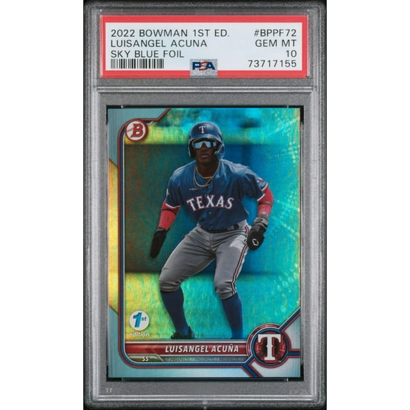 Graded 2022 Topps Bowman 1st Edition Luisangel Acuna #BPPF72 Sky Blue Foil Rookie RC Baseball Card PSA 10 Gem Mint