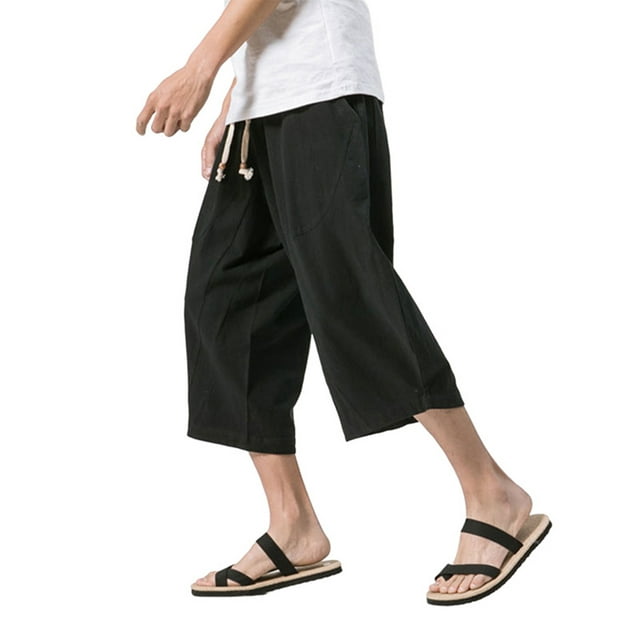 MAWCLOS Men Trousers Elastic Waist Bottoms Solid Color Pants Fitted Running Drawstring Loungewear Black M