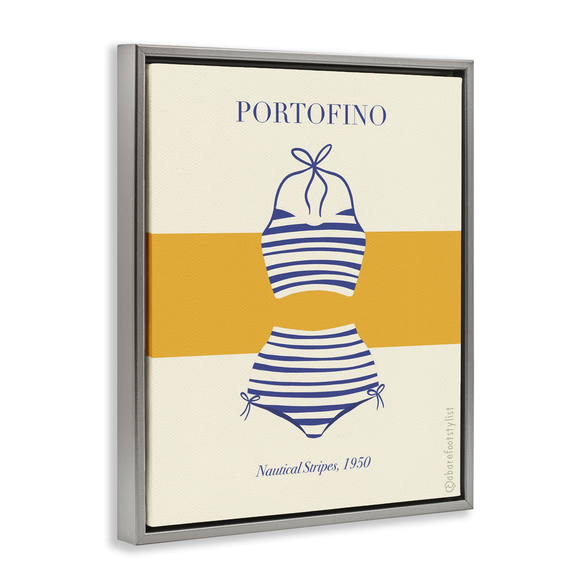 Stupell Industries Portofino Striped Bikini Gray Framed Floater Canvas Wall Art, design by A Barefoot Stylist