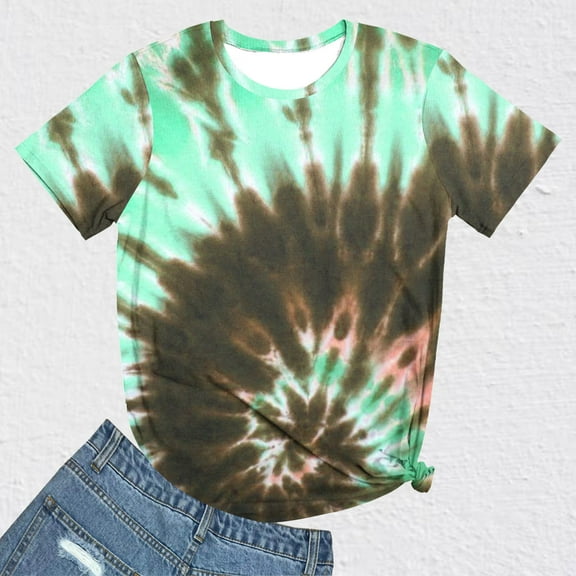 Loopsun T Shirts for Women, Women's Fashion Casual Short Sleeve Round Neck Printed Tops Blouse Green S