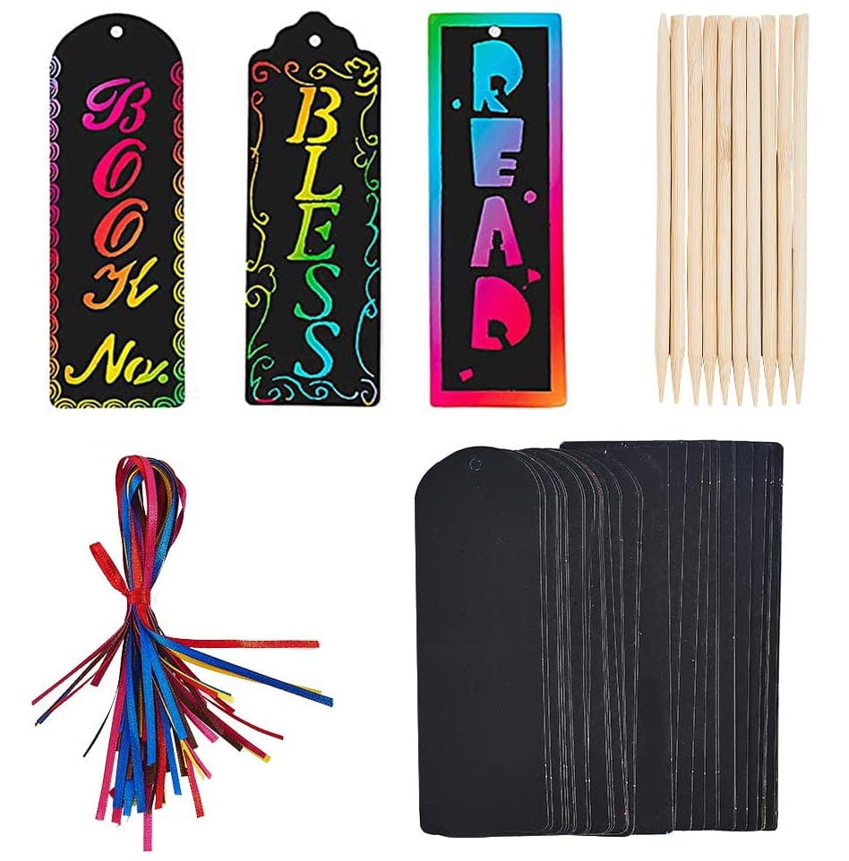 Supla 36 Sets 4 Style Magic Scratch Rainbow Bookmarks Making Kit for Kids Students Party Favor Scratch Paper DIY Bookmarks Bulk with Scratching