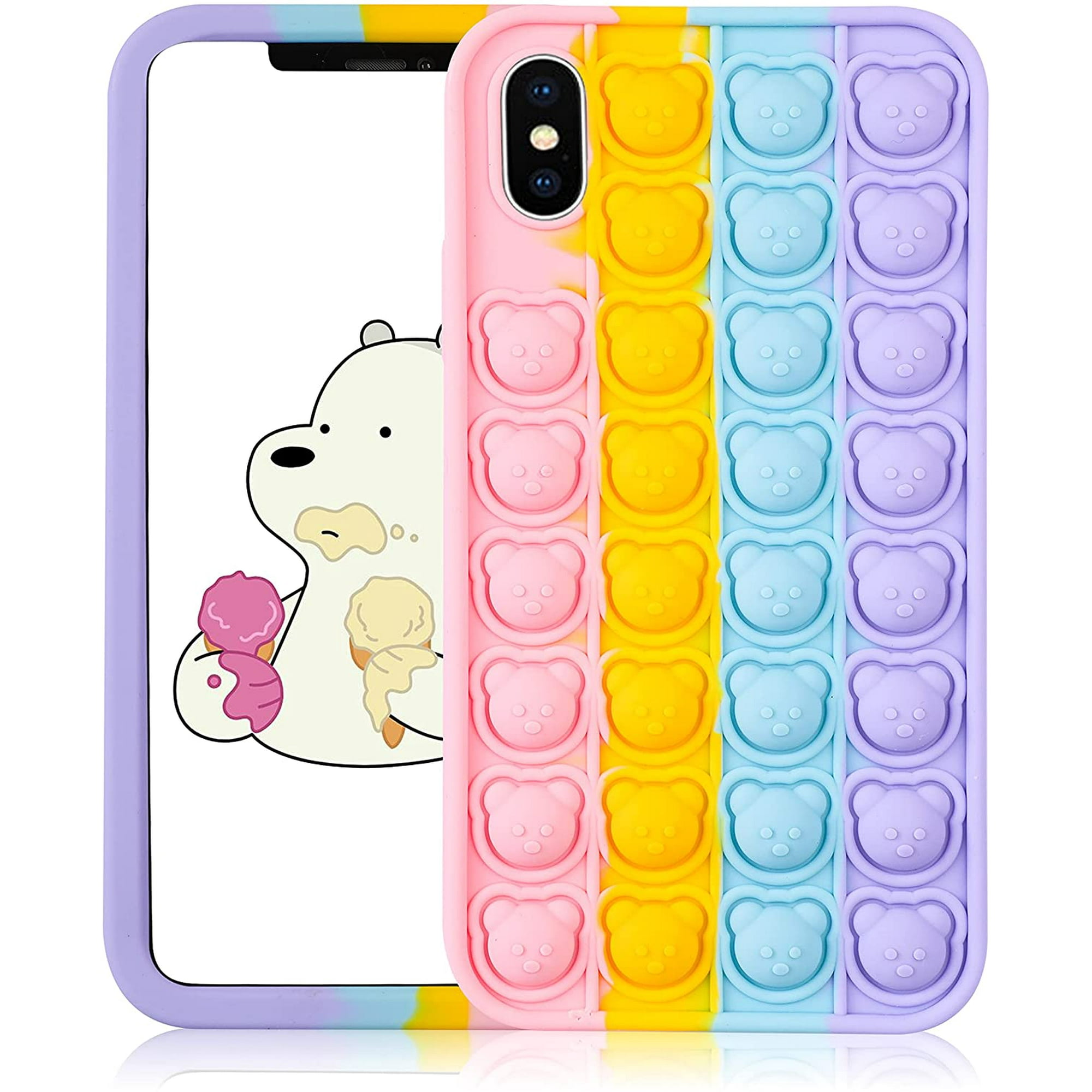 for iPhone Xs Max Case Cover Cases Silicone Cartoon Fun Funny Kawaii Cute  Aesthetic Design Fidget Protective Unique for Girls Boys Friends Women  Teen-Color Bear (for iPhone Xs Max 