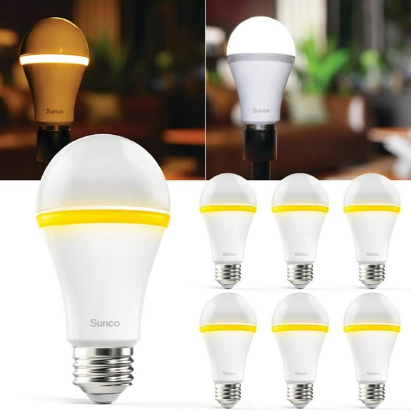 Sunco 6 Pack A19 Night Light Bulbs, Sleep Lights for Bedroom, Lamp, Nursery, Mood Soothing, 800 LM (80 LM Nightlight), 5000K Daylight (2000K Amber Glow), Dimmable, E26 Base UL