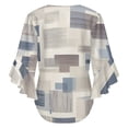 thumbnail image 6 of Abstract Geometric Beige Pattern Women's V-Neck Blouse With 3/4 Ruffled Bell Sleeves Casual Top Ladies Blouses, 6 of 7
