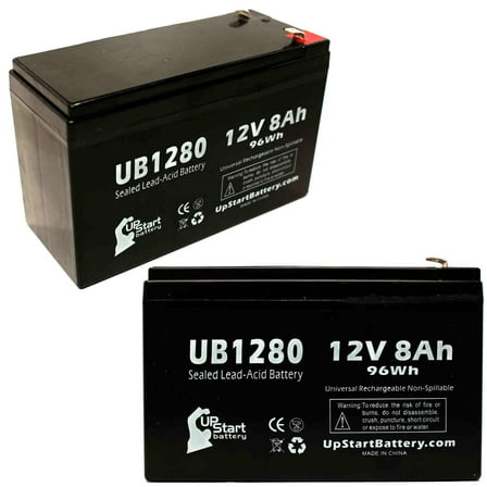 2x Pack - Compatible Teal 1180007 Battery - Replacement UB1280 Universal Sealed Lead Acid Battery (12V, 8Ah, 8000mAh, F1 Terminal, AGM, SLA) - Includes 4 F1 to F2 Terminal Adapters