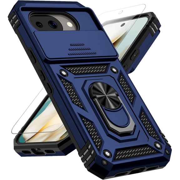 HCTian For Google Pixel 10A Case, with Slide Camera Cover HD Screen Protector [Military Grade 16ft. Drop Tested] Ring Holder Kickstand Protective Phone Case for Google Pixel 10A 2026