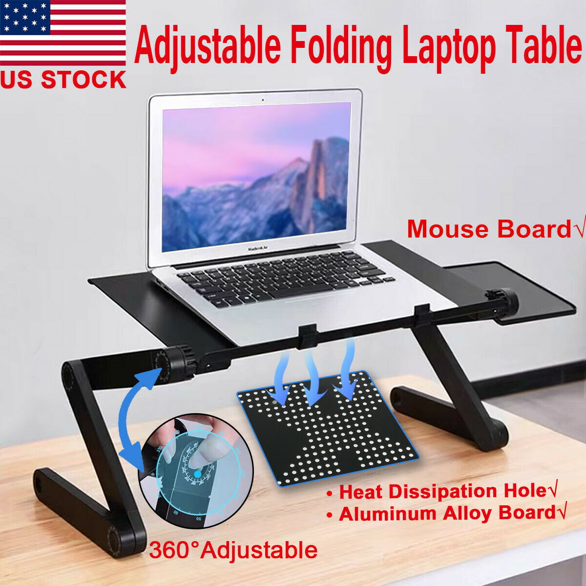 Details about   Adjustable Portable Laptop Desk Ergonomic TV Bed Lap desk Tray PC Table Aluminum 