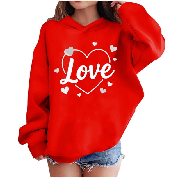 Sudadera con capucha y estampado de corazón de San Valentín, sudadera de manga larga para niños y niñas, chaqueta para niñas de talla mediana y grande.